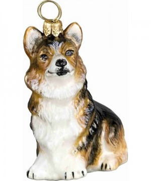 Blown Glass Tri-Color Corgi Christmas Ornament - CL12N2LSKKZ $38.82 Ornaments