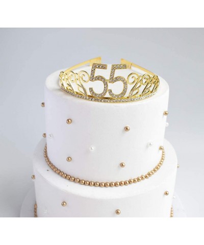 55th Birthday Gold Tiara and Sash- 55 & Fabulous Glitter Satin Sash and Crystal Rhinestone Birthday Crown for Happy 55th Birt...