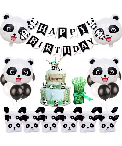 Panda Party Decorations with Panda Cake Figurine- Bamboo Straws- Party Favor Bags for Panda Birthday Party Supplies - CM18NMI...
