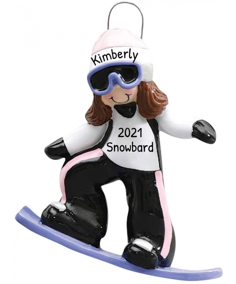 Personalized Snowboard Girl Christmas Tree Ornament 2020 - Brunette Female Athlete Outfit Goggles Downhill Active Winter Game...