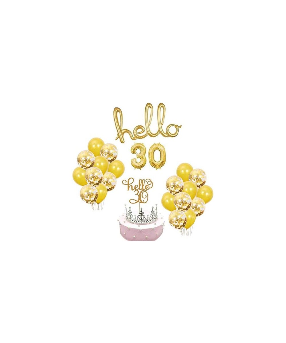 30th Birthday Decorations Hello 30 Banner Foil Balloons 16 inch Gold Letter Thirty Cake Topper Gold Latex Ballons Party Suppl...