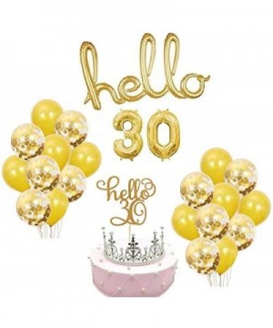 30th Birthday Decorations Hello 30 Banner Foil Balloons 16 inch Gold Letter Thirty Cake Topper Gold Latex Ballons Party Suppl...