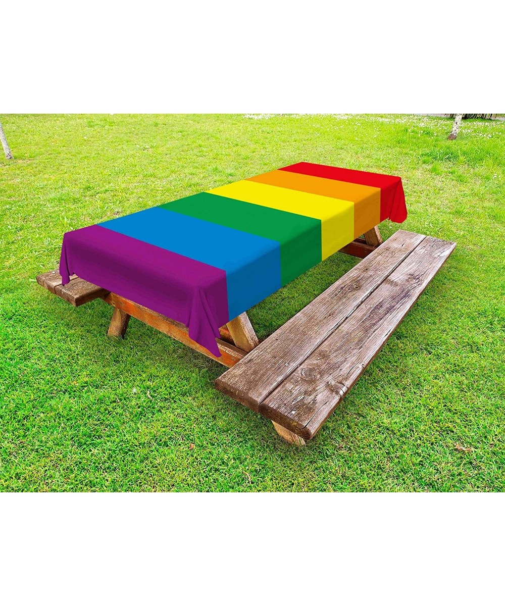 Pride Outdoor Tablecloth- Horizontal Rainbow Colored Flag of Gay Parade Freedom Equality Love Passion Theme- Decorative Washa...