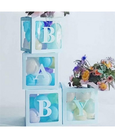 Baby Shower Boxes Party Decorations- 4pcs Transparent Balloons Boxes with 8 Letters- Individual Baby Blocks Design for Boy Ge...