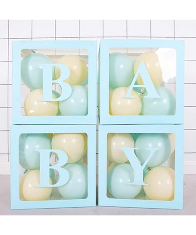 Baby Shower Boxes Party Decorations- 4pcs Transparent Balloons Boxes with 8 Letters- Individual Baby Blocks Design for Boy Ge...