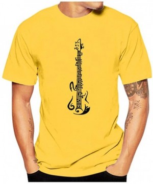 Mens Summer Round Neck Short Sleeve T Shirt Mens Fashion Musical Note Print Casual Shirt Top - Yellow - CI196TWLINX $9.45 Bir...