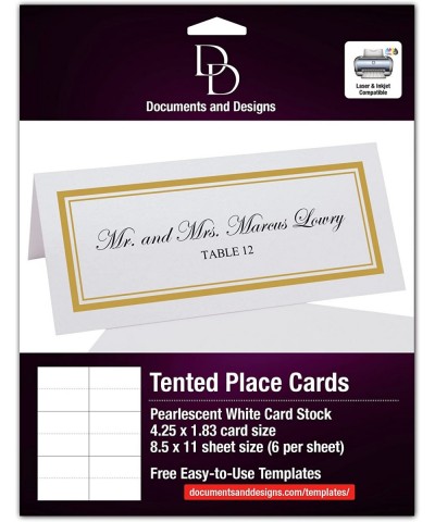 Double Line Border Printable Place Cards- Gold- Set of 60 (10 Sheets)- Laser & Inkjet Printers - Perfect for Wedding- Parties...
