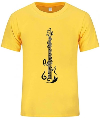 Mens Summer Round Neck Short Sleeve T Shirt Mens Fashion Musical Note Print Casual Shirt Top - Yellow - CI196TWLINX $9.45 Bir...