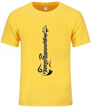 Mens Summer Round Neck Short Sleeve T Shirt Mens Fashion Musical Note Print Casual Shirt Top - Yellow - CI196TWLINX $9.45 Bir...