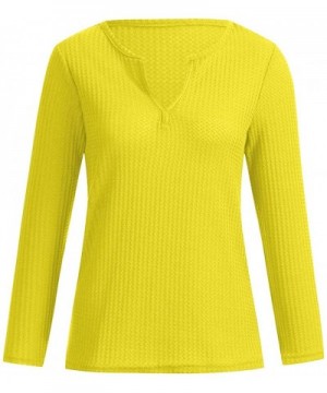 Women's Casual Long Sleeve V Neck Solid Henley Shirt Rib Knit Blouse Button Tunic Tops - Z-yellow - CE1935EISKY $17.02 Cake D...