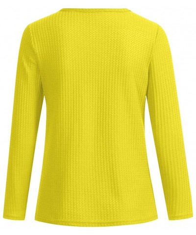 Women's Casual Long Sleeve V Neck Solid Henley Shirt Rib Knit Blouse Button Tunic Tops - Z-yellow - CE1935EISKY $17.02 Cake D...