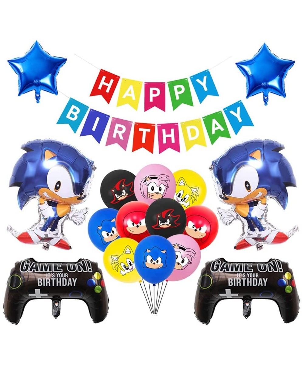 17pcs Sonic the Hedgehog Balloons Birthday Party Supplies Sonic Character Foil Balloons-Latex Balloons and Banner for Kids Pa...
