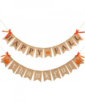 2 Pieces Thankful Banner Happy Fall Banner Burlap Thanksgiving Fall Rustic Garland Banner Set for Fall Harvest Thanksgiving D...