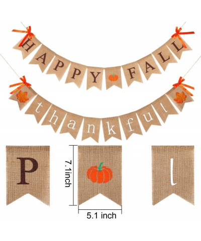 2 Pieces Thankful Banner Happy Fall Banner Burlap Thanksgiving Fall Rustic Garland Banner Set for Fall Harvest Thanksgiving D...