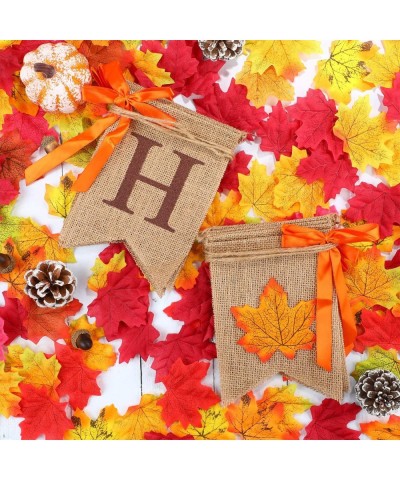 2 Pieces Thankful Banner Happy Fall Banner Burlap Thanksgiving Fall Rustic Garland Banner Set for Fall Harvest Thanksgiving D...