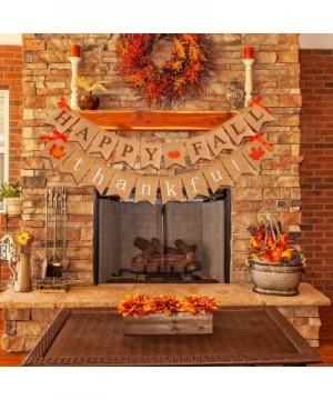 2 Pieces Thankful Banner Happy Fall Banner Burlap Thanksgiving Fall Rustic Garland Banner Set for Fall Harvest Thanksgiving D...