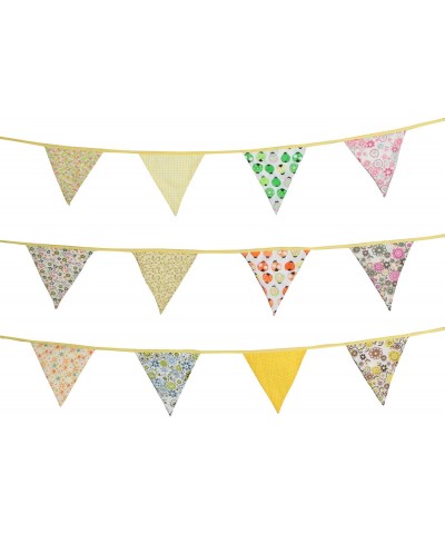 10M/32Ft 36 Floral Fabric Triangle Flags Bunting Banner Garlands for Wedding- Birthday Party- Outdoor & Home Decoration (Yell...