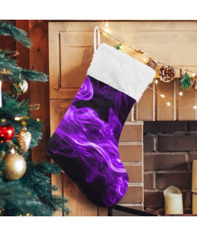 Christmas Stockings- 18 inches Burlap with Large Purple and Plush Faux Fur Cuff Stockings- for Family Holiday Xmas Party Deco...