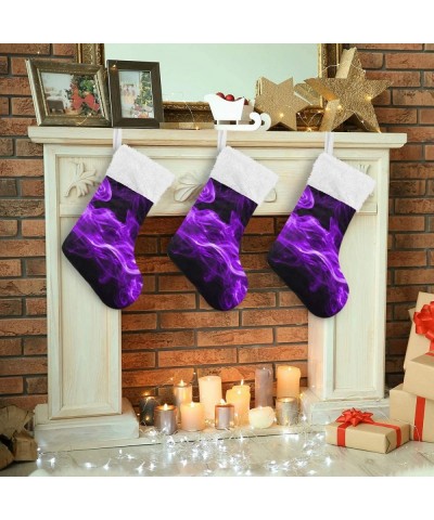 Christmas Stockings- 18 inches Burlap with Large Purple and Plush Faux Fur Cuff Stockings- for Family Holiday Xmas Party Deco...