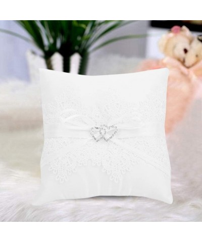 Ring Cushion Hollow Satin Lace Pearl Double Heart Wedding Ring Pillow Ivory Cushion Bearer for Beach Wedding Party Ceremony -...