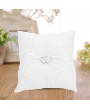 Ring Cushion Hollow Satin Lace Pearl Double Heart Wedding Ring Pillow Ivory Cushion Bearer for Beach Wedding Party Ceremony -...