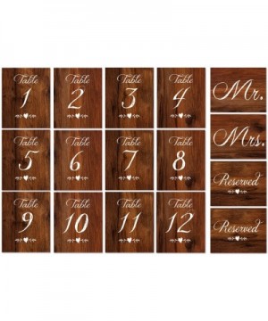 Rustic Wedding Table Numbers - Wood Look Table Numbers 1-24 - Includes Mr and Mrs Sweetheart Table Cards and 2 Reserved Table...