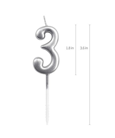 Silver Birthday Candles Number 3 Cake Topper Decoration Glitter Candle for Party Anniversary Kids Adults - Number 3 Silver - ...