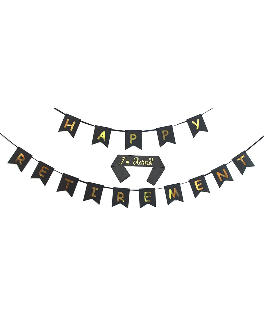 Happy Retirement Banner Bunting+I'm Retired Sash Ideal for Retirement Party Decorations (Black) - Black - CF18CMM3548 $8.63 B...