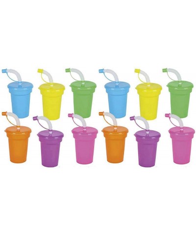 Neon Sipper Cups - 5.5 Inch Colorful Neon Cups with Lids and Straws - School Events- Themed Parties- and Birthday Celebration...