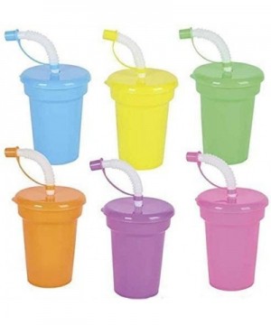 Neon Sipper Cups - 5.5 Inch Colorful Neon Cups with Lids and Straws - School Events- Themed Parties- and Birthday Celebration...