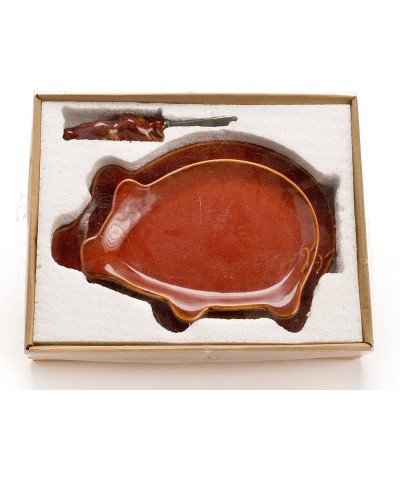 Summer Entertaining Collection Glazed Ceramic Pig Serving Plates and Spreader- 3-Piece Set- Scarlet Red - Scarlet Red - C911E...