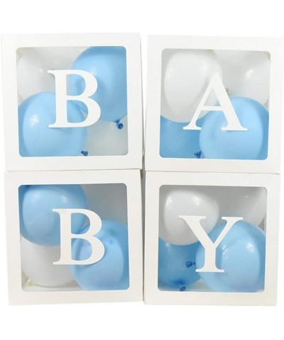 Baby Shower Blocks with Letters- 4Pcs 12" Baby Clear Balloon Boxes Blocks for Boy or Girl Baby Shower Decorations- Gender Rev...