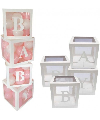 Baby Shower Blocks with Letters- 4Pcs 12" Baby Clear Balloon Boxes Blocks for Boy or Girl Baby Shower Decorations- Gender Rev...