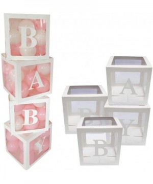 Baby Shower Blocks with Letters- 4Pcs 12" Baby Clear Balloon Boxes Blocks for Boy or Girl Baby Shower Decorations- Gender Rev...