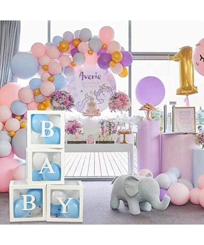 Baby Shower Blocks with Letters- 4Pcs 12" Baby Clear Balloon Boxes Blocks for Boy or Girl Baby Shower Decorations- Gender Rev...