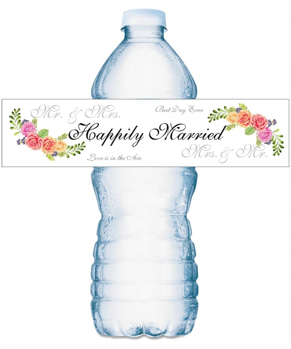 20 Floral Wedding Water Bottle Labels- Happily Married Waterproof Water Bottle Wrappers. - CD18YCI4WIO $8.23 Favors