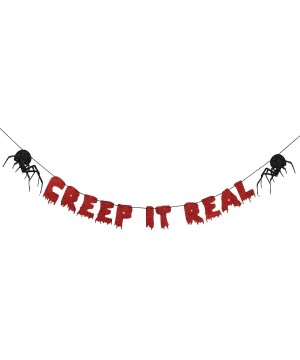 Red Glittery Creep It Real Banner-Halloween Party Decorations-Haunted House Decorations-Halloween Garland-Halloween Mantel De...