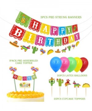 Fiesta Birthday Party Decorations- Cinco De Mayo Bday Banner Feliz Cumpleanos Cake Toppers Mexican Themed Cupcake Toppers Lat...