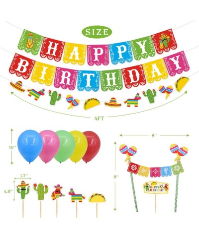 Fiesta Birthday Party Decorations- Cinco De Mayo Bday Banner Feliz Cumpleanos Cake Toppers Mexican Themed Cupcake Toppers Lat...