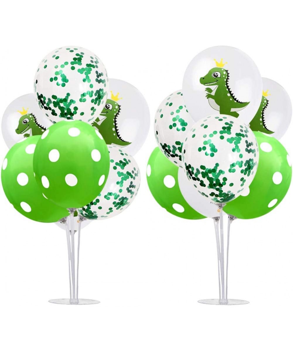 Dinosaur Birthday Table Decorations 2 Set Green White Table Centerpiece Balloons Stand Holder Kit with 14 Sticks 14 Cups 2 Ba...