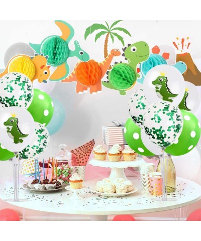 Dinosaur Birthday Table Decorations 2 Set Green White Table Centerpiece Balloons Stand Holder Kit with 14 Sticks 14 Cups 2 Ba...