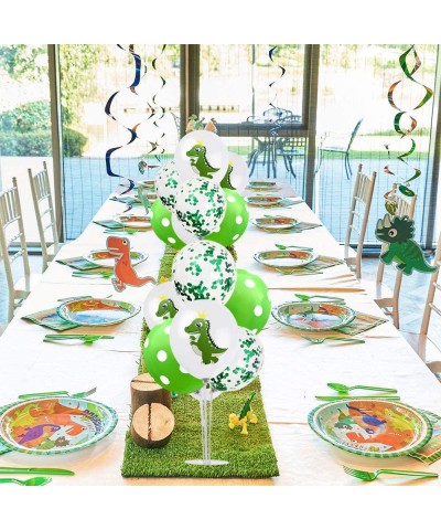 Dinosaur Birthday Table Decorations 2 Set Green White Table Centerpiece Balloons Stand Holder Kit with 14 Sticks 14 Cups 2 Ba...