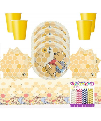 Winnie the Pooh Party Supplies Pack Serves 16 9" Plates Luncheon Napkins Cups and Table Cover with Birthday Candles (Bundle f...