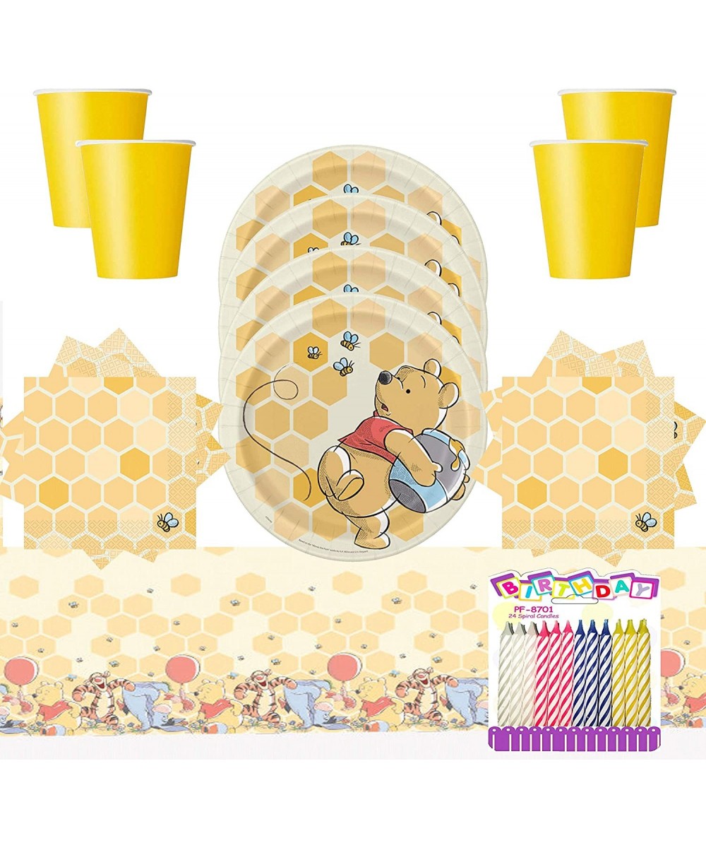 Winnie the Pooh Party Supplies Pack Serves 16 9" Plates Luncheon Napkins Cups and Table Cover with Birthday Candles (Bundle f...