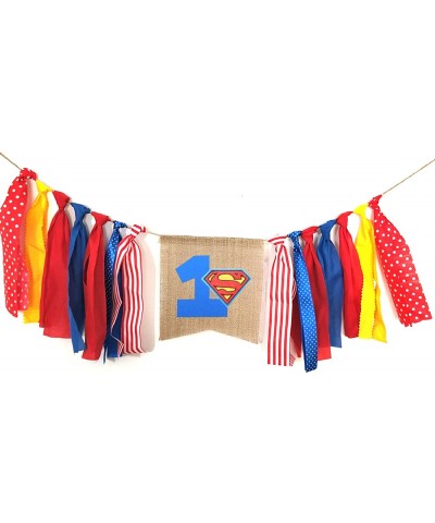 Blue Red Yellow Superman Theme Highchair Banner for Superhero First Birthday Decoration- High Chair Bunting Garland Decoratio...