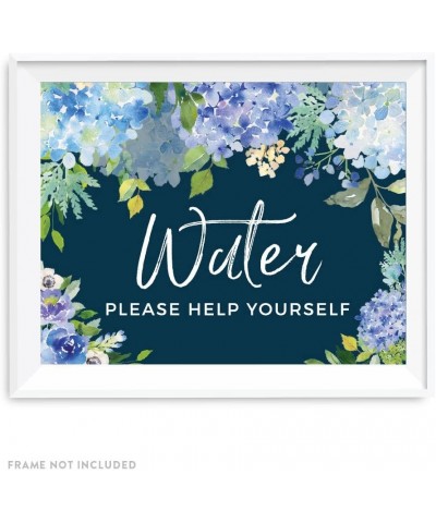 Navy Blue Hydrangea Floral Garden Party Wedding Collection- Party Signs- Water Please Help Yourself Ceremony Reception Desser...