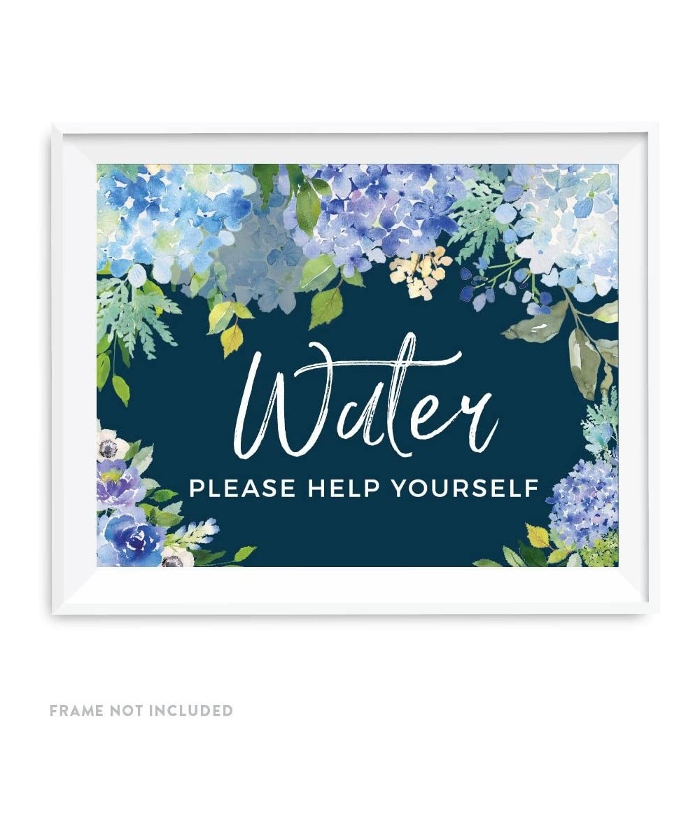 Navy Blue Hydrangea Floral Garden Party Wedding Collection- Party Signs- Water Please Help Yourself Ceremony Reception Desser...