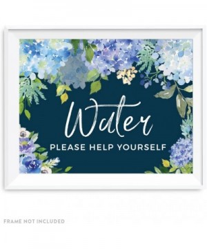 Navy Blue Hydrangea Floral Garden Party Wedding Collection- Party Signs- Water Please Help Yourself Ceremony Reception Desser...