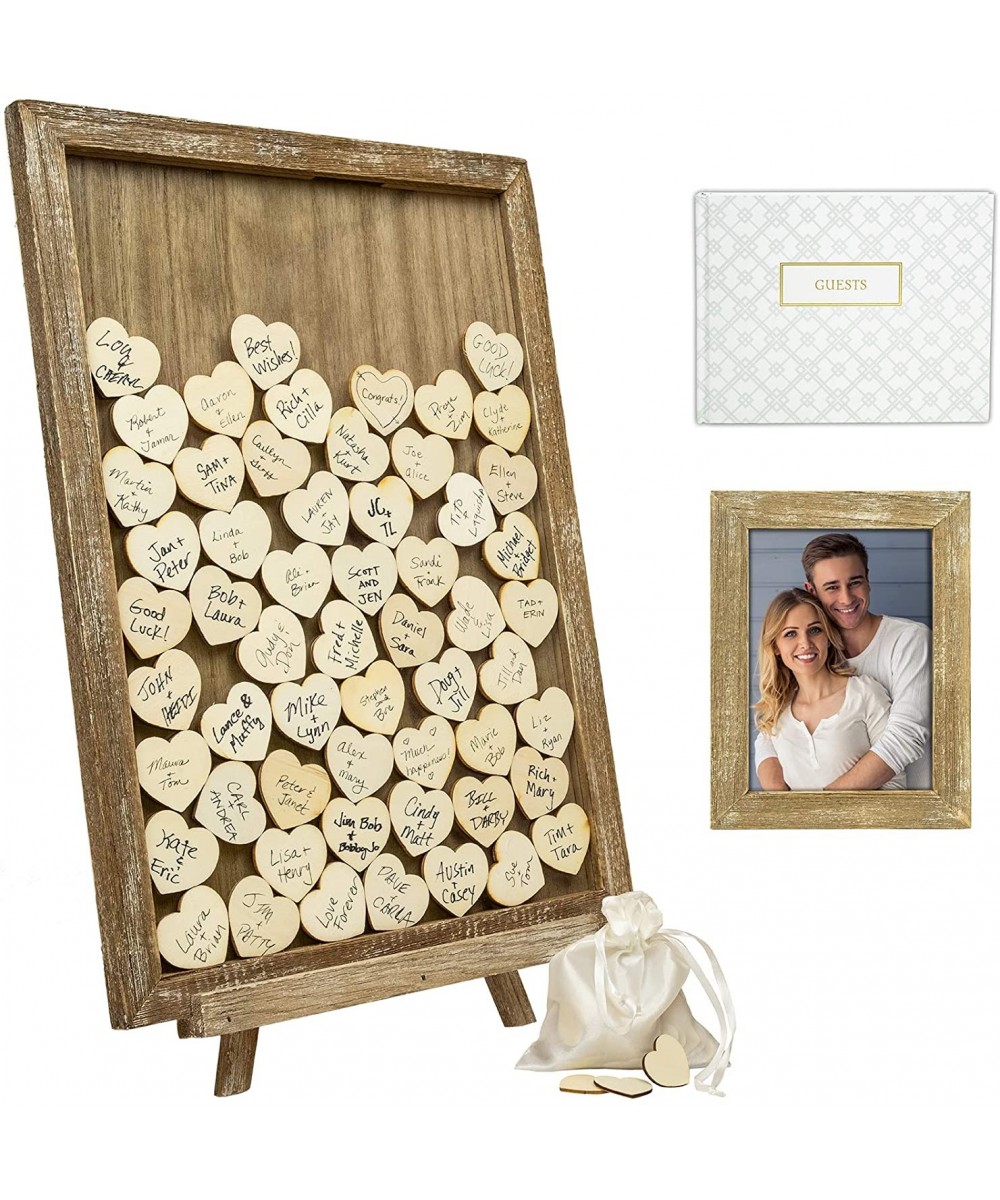 Wedding Guest Drop Top Frame Wedding Guest Book Alternative with 70 Blank Wooden Hearts- a Traditional Guest Book- Picture Fr...