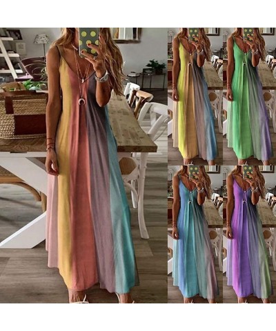 Women's Sleeveless Loose Tie Dye Maxi Dresses Summer Tank Top Dress Casual Tunics Long Dress Beach Swing Dress - blue - CH19D...